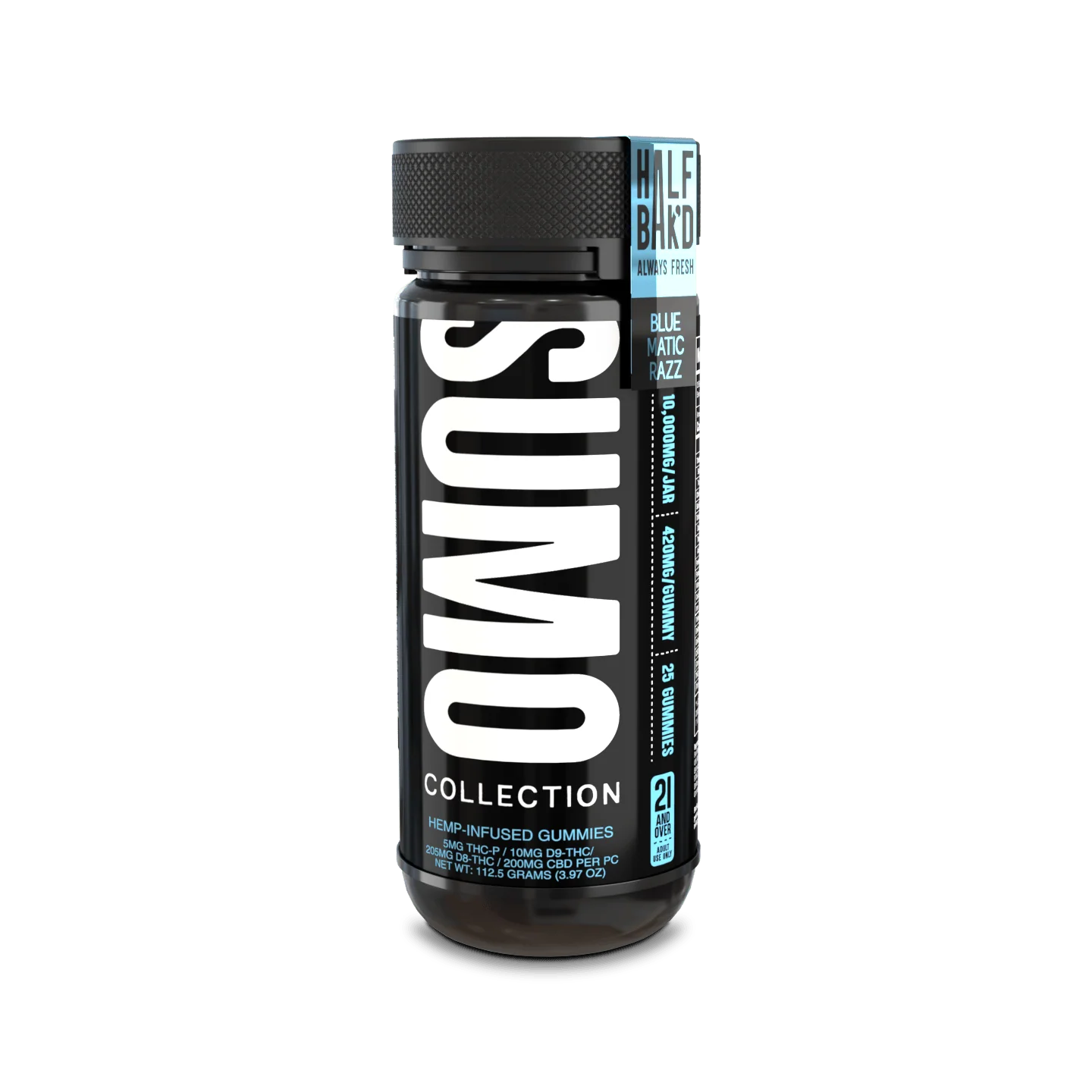 HALF BAK'D D9 SUMO 25CT 420MG PER GUMMY - BLUEMATIC RAZZ - Seven Tech