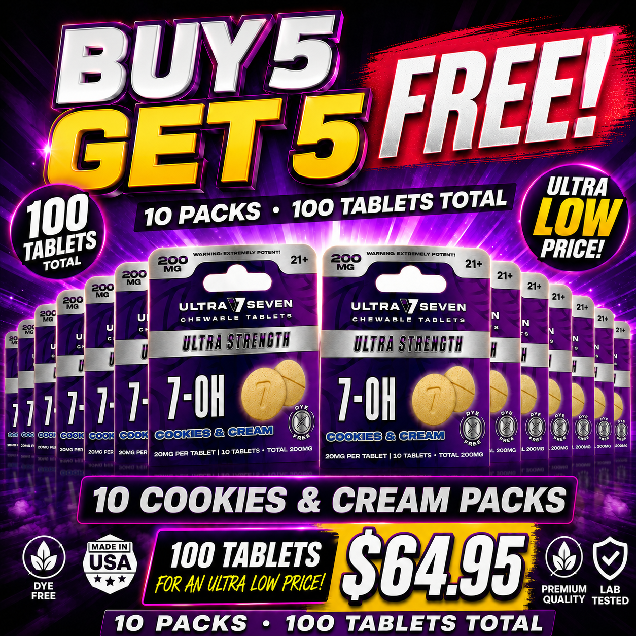 Ultra Seven 7-Hydroxymitragynine Tabs Ultra Strength 10 packs 20mg Per Tablet BUY 5 GET 5 FREE