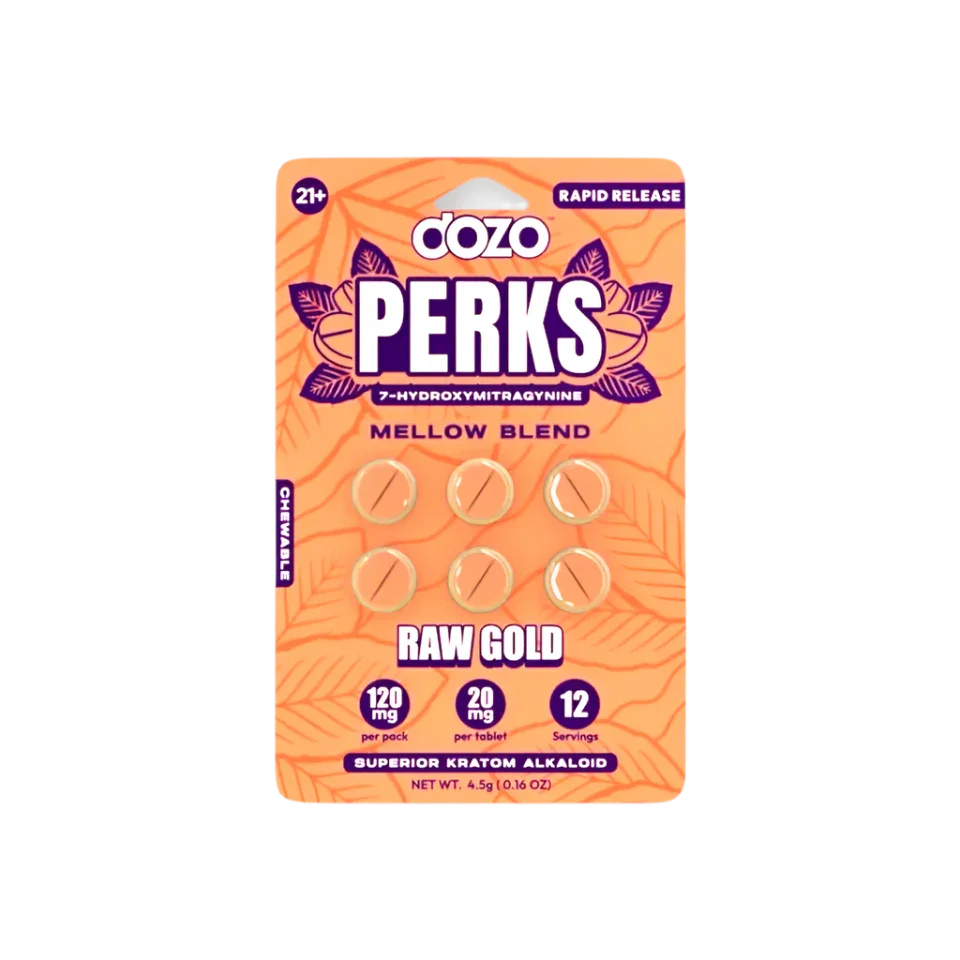 Dozo Perks 6ct 7OH Chewable Tabs Raw Gold 20mg per Tablet - Seven Tech