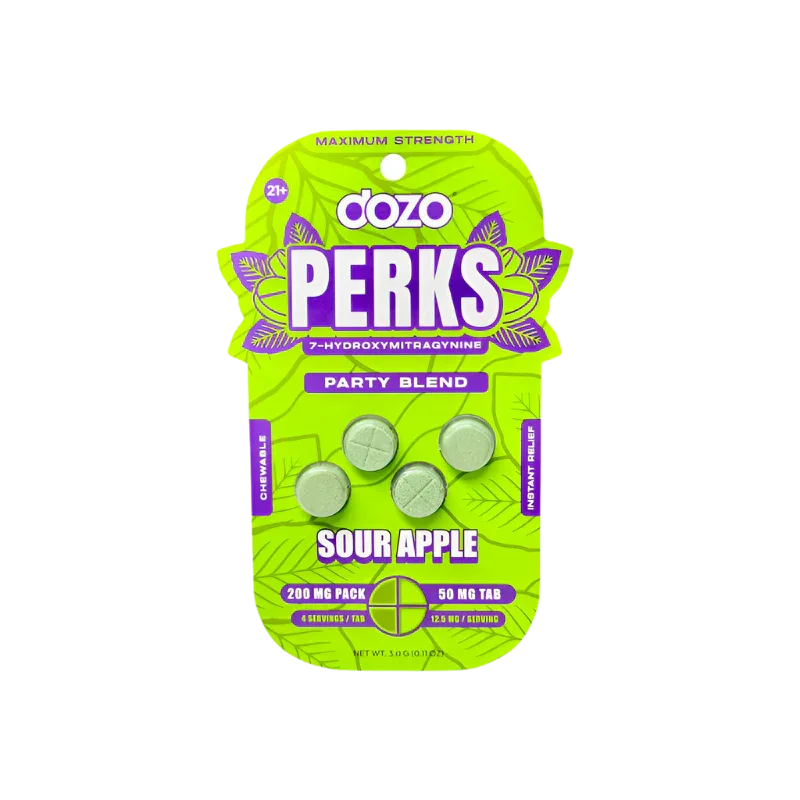 Dozo Perks 4ct 7OH Party Blend Sour Apple Chewable Tabs 50mg per Tablet - Seven Tech