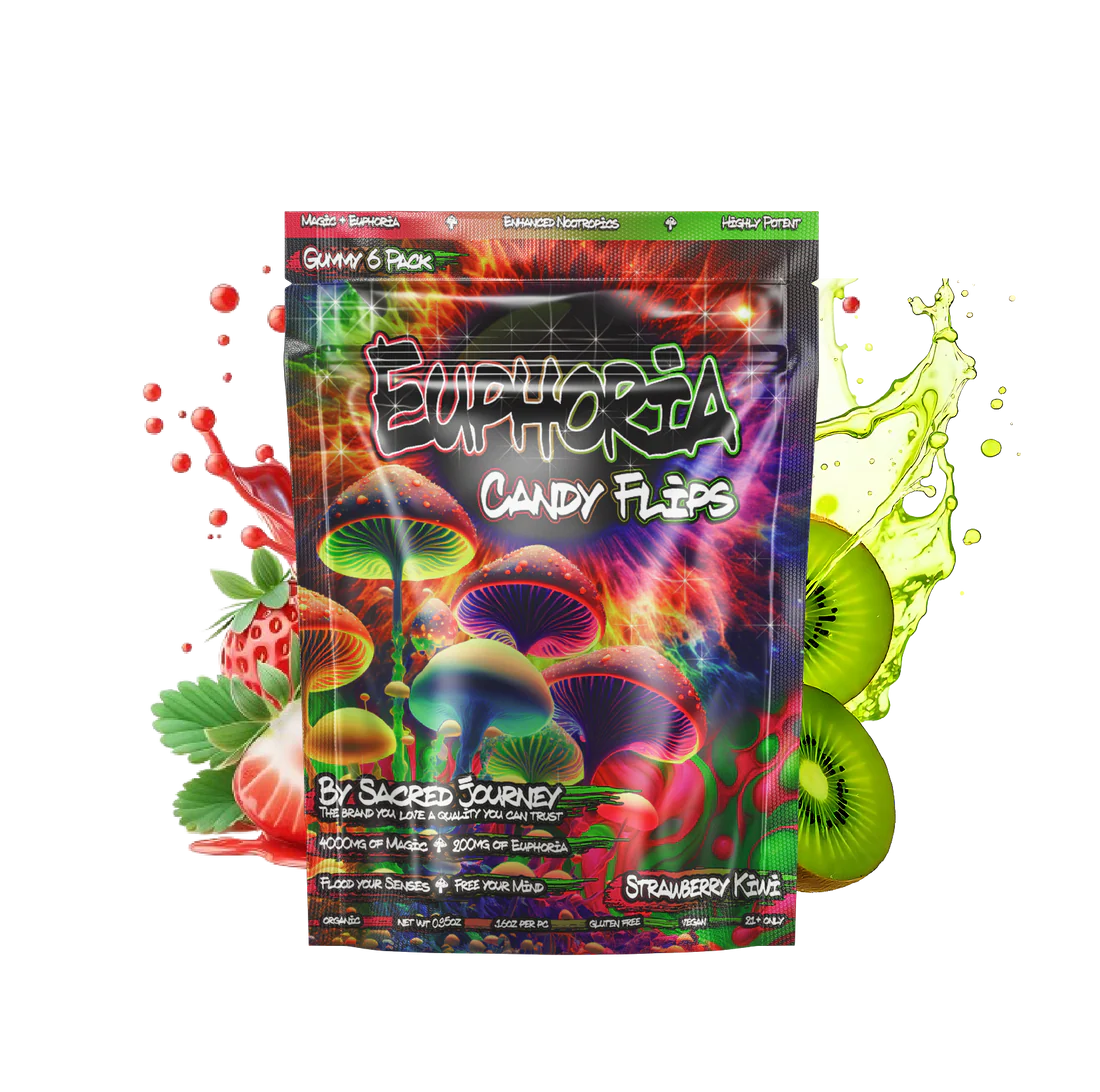 SACRED JOURNEY EUPHORIA CANDY FLIPS 6CT  STRAWBERRY KIWI 4000MG MAGIC MUSHROOM +200MG OF EUPHORIA
