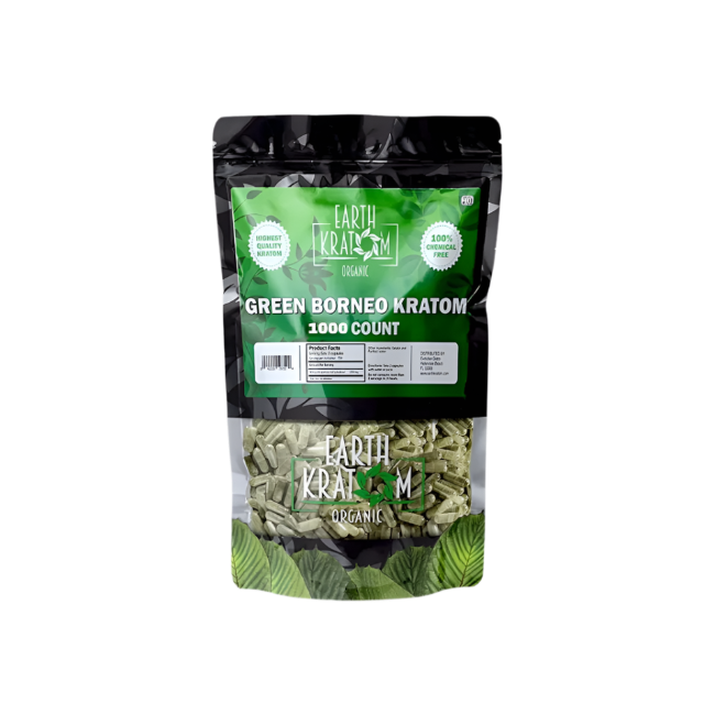 Earth Kratom 1000CT Capsules- Borneo Green Vein - Seven Tech