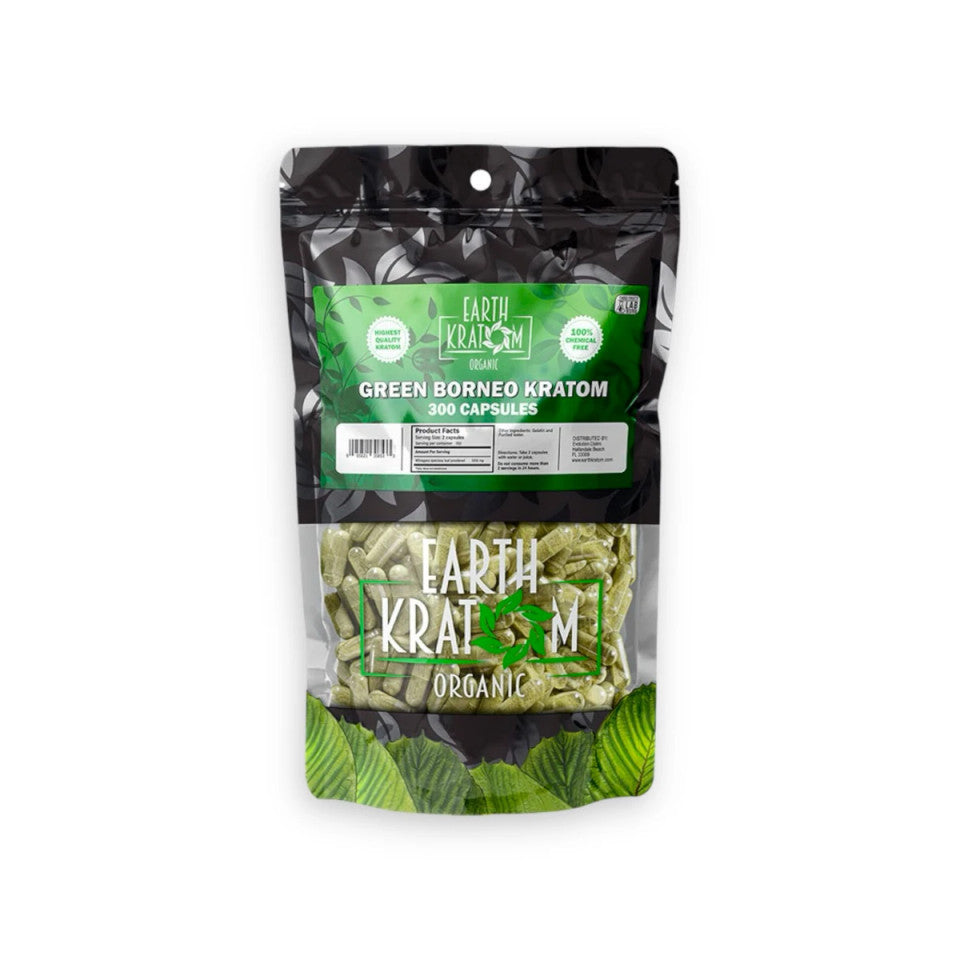 EARTH KRATOM CAPSULES 300CT - BORNEO GREEN VEIN - Seven Tech