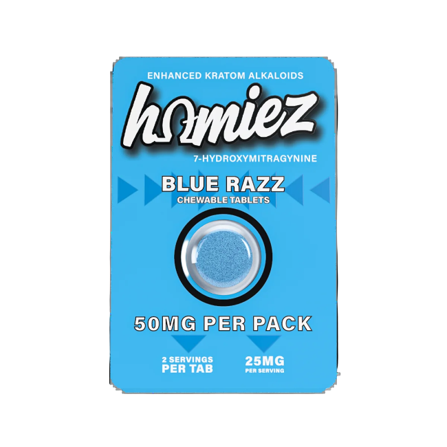 HOMIEZ 7-HYDROXYMITRAGYNINE TABLETS 1CT / 50MG EACH – BLUE RAZZ - Seven Tech
