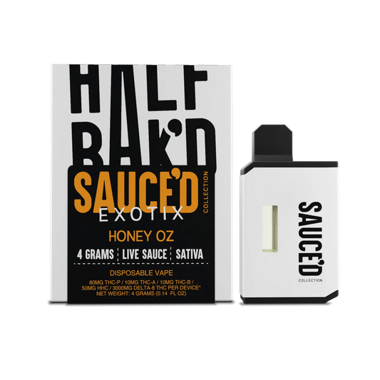 HALF BAKED SAUCED EXOTIX HONEY  4 GRAMS LIVE SAUCE INDICA DISPOSABLE VAPE 80MG THC-P 5OMH HHC/