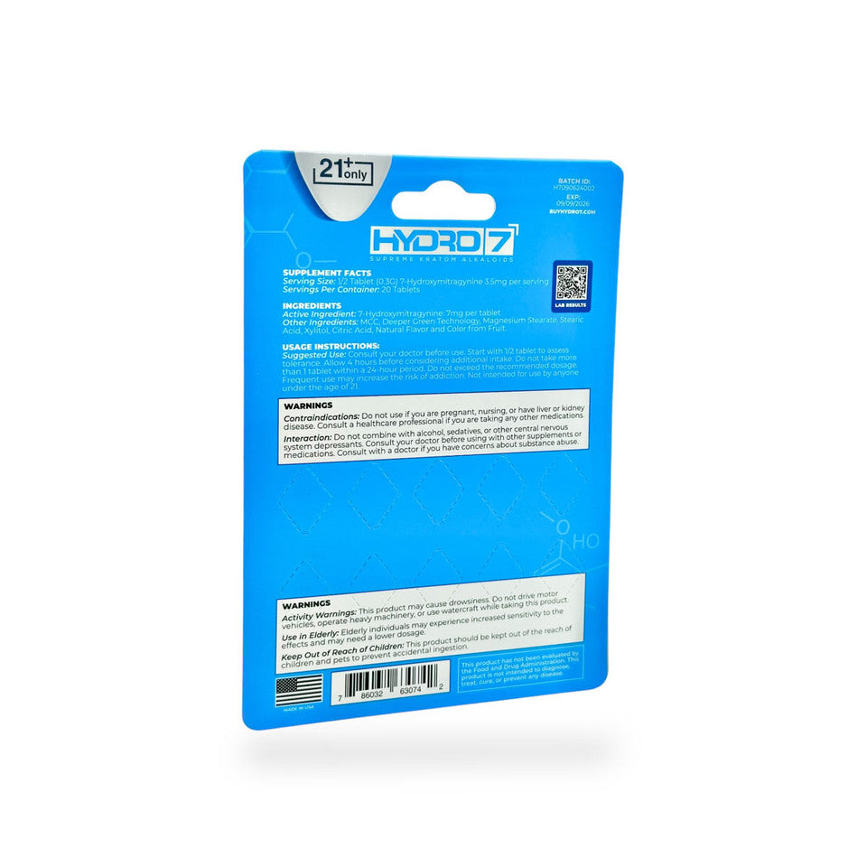 HYDRO 7 SUPREME KRATOM ALKALOIDS 7-HYDROXY 10CT 7MG PER TABLET 70MG PER PACK  3.5MG PER SERVING