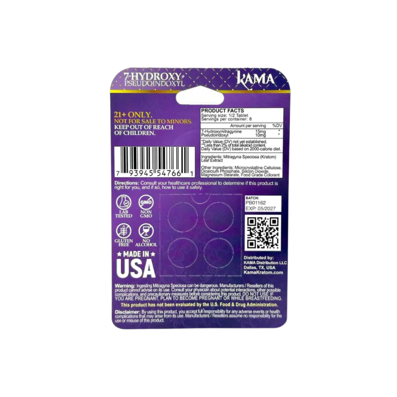 KAMA 4ct 7OH + Psuedoindoxyl Tabs Unflavored 50mg per Tablet - Seven Tech