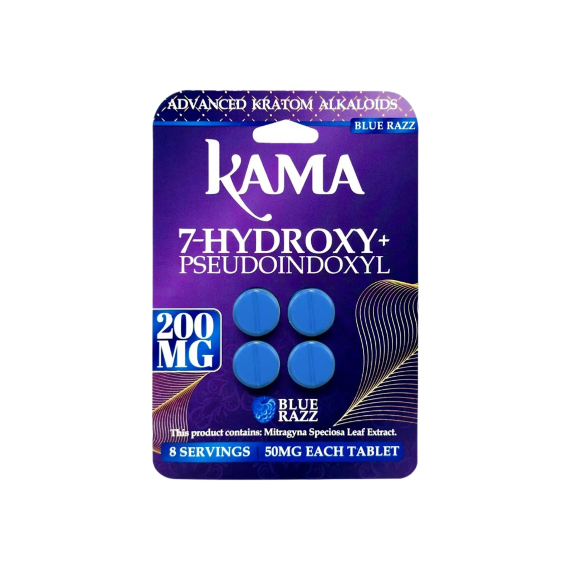 KAMA 4ct 7OH + Psuedoindoxyl Tabs Blue Razzberry 50mg per Tablet - Seven Tech