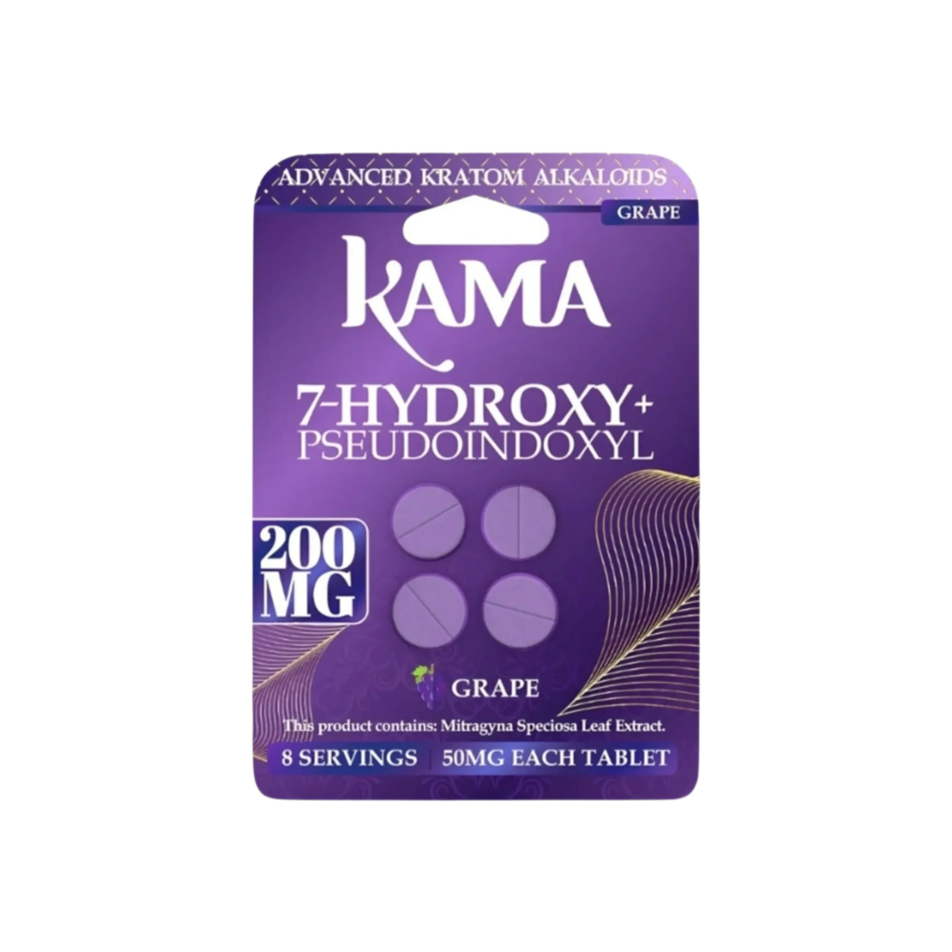KAMA 4ct 7OH + Psuedoindoxyl Tabs Grape 50mg per Tablet - Seven Tech