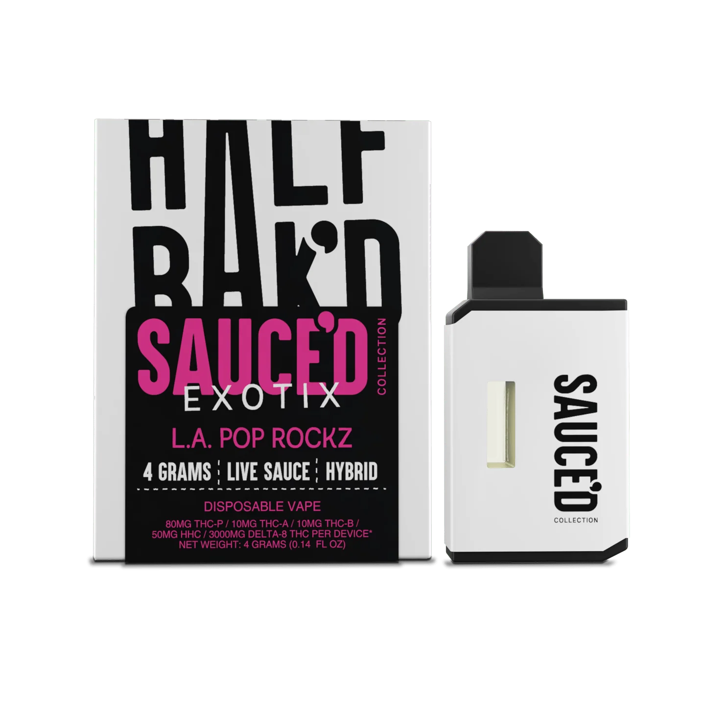 HALF BAKED SAUCED L.A. POP ROCKZ  4 GRAMS LIVE SAUCE HYBRID DISPOSABLE VAPE 80MG THC-P 5OMH HHC/