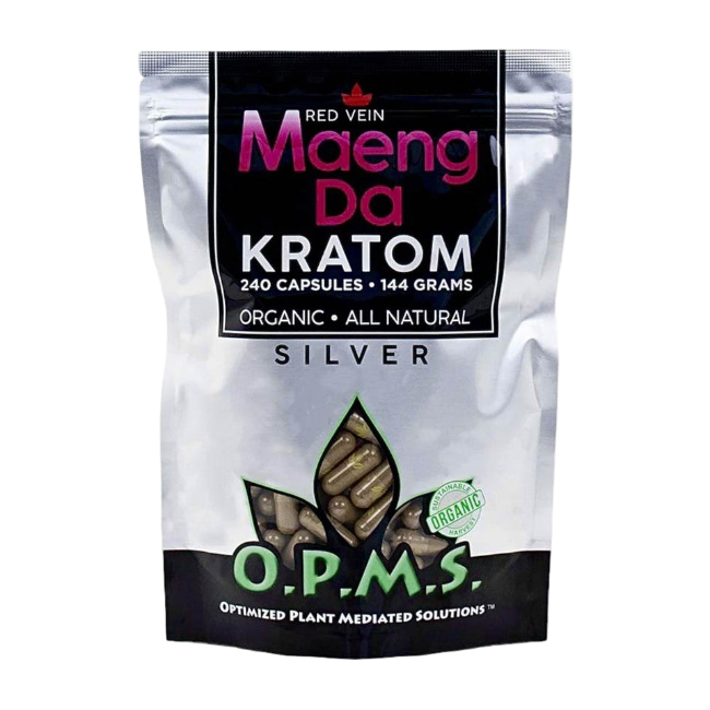 O.P.M.S. SILVER KRATOM CAPSULES 240CT / 144G / 5.08OZ - MAENG DA RED VEIN - Seven Tech