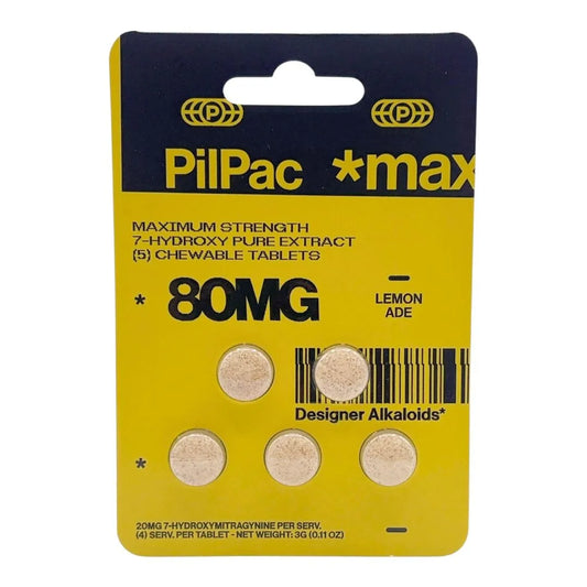 PILPAC *MAX DESIGNER ALKALOIDS MAXIMUM STRENGTH 7- HYDROXY CHEWABLE TABLETS 80MG 5CT - LEMONADE