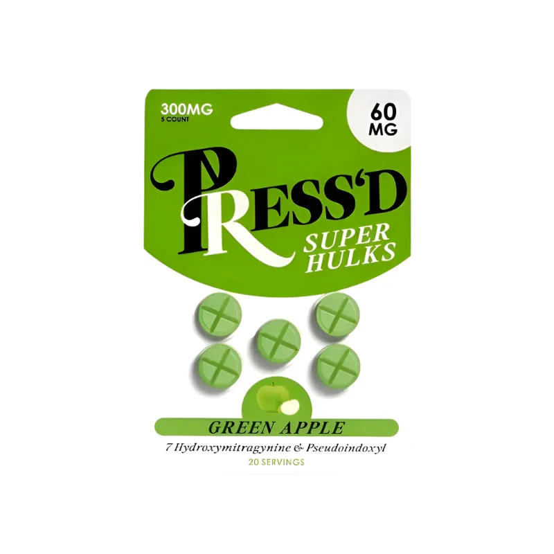 Press'D 5ct 7OH Tabs Super Hulks Green Apple 60mg per Tablet - Seven Tech