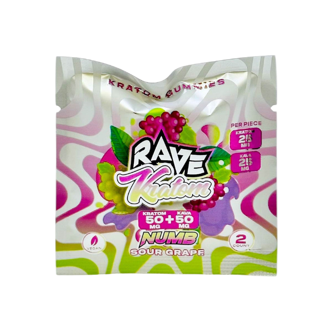 RAVE KRATOM GUMMIES 2CT - SOUR GRAPE (KRATOM 50MG + KAVA 50MG) - Seven Tech