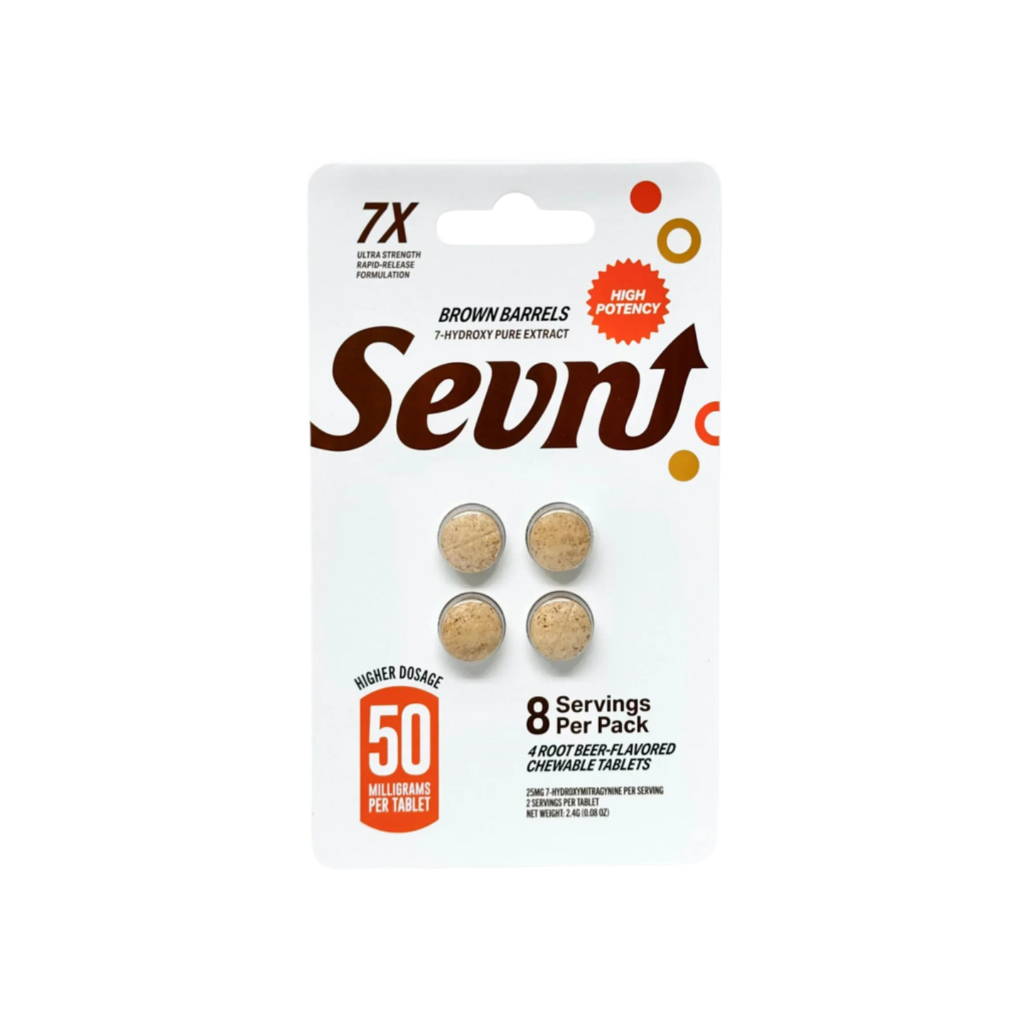 Sevn 4ct 7OH Tablets Brown Barrels Root Beer 50mg Per Tablet - Seven Tech