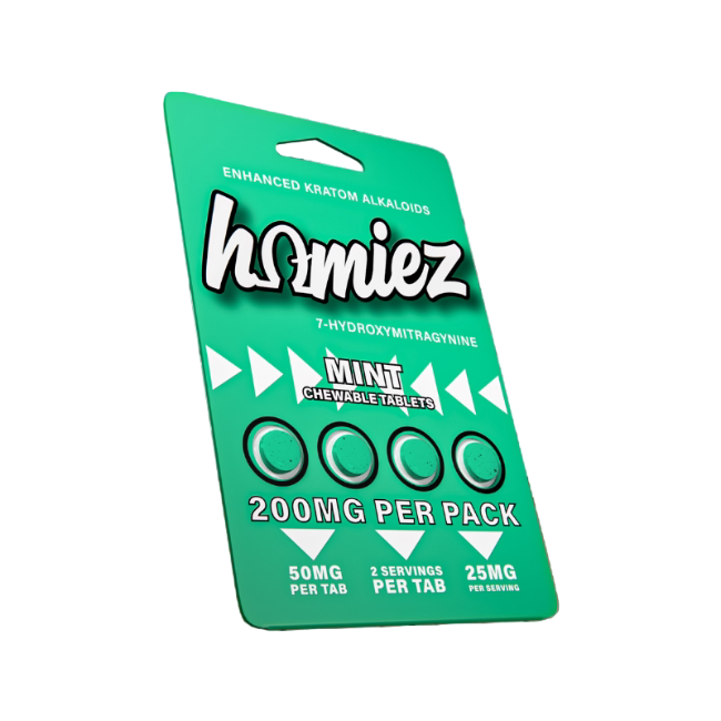 HOMIEZ 7-HYDROXYMITRAGYNINE TABLETS 4CT / 50MG EACH – MINT - Seven Tech