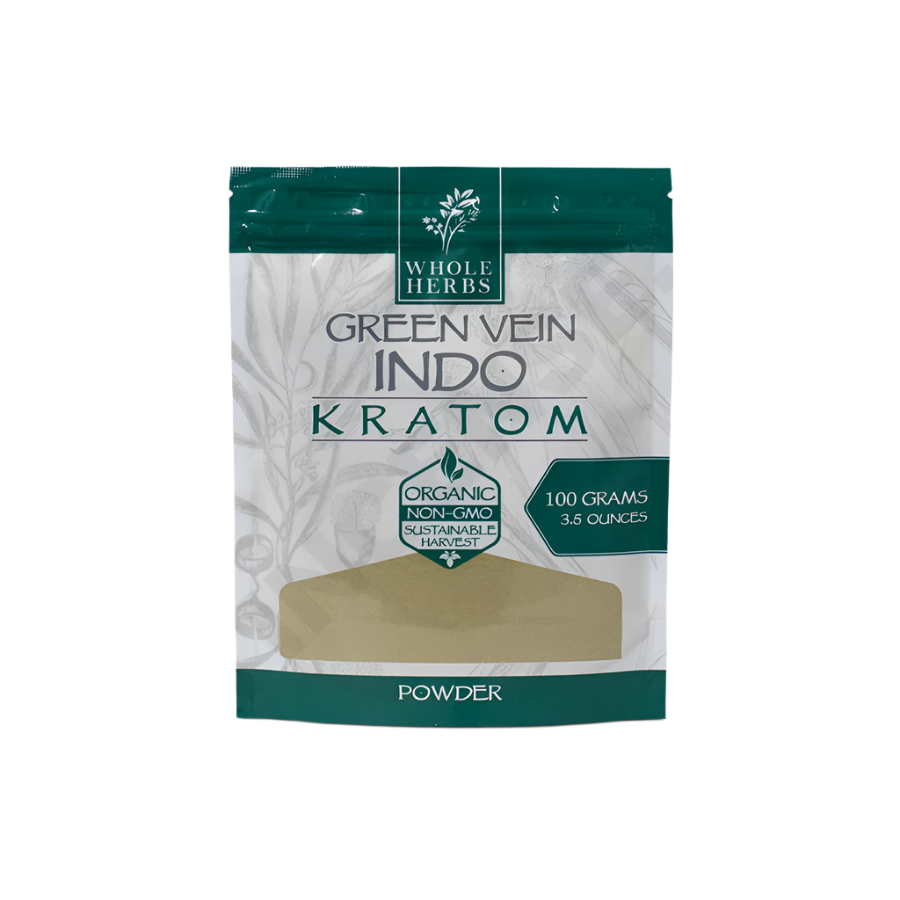 WHOLE HERBS KRATOM POWDER 100G / 3.5OZ - INDO GREEN VEIN - Seven Tech