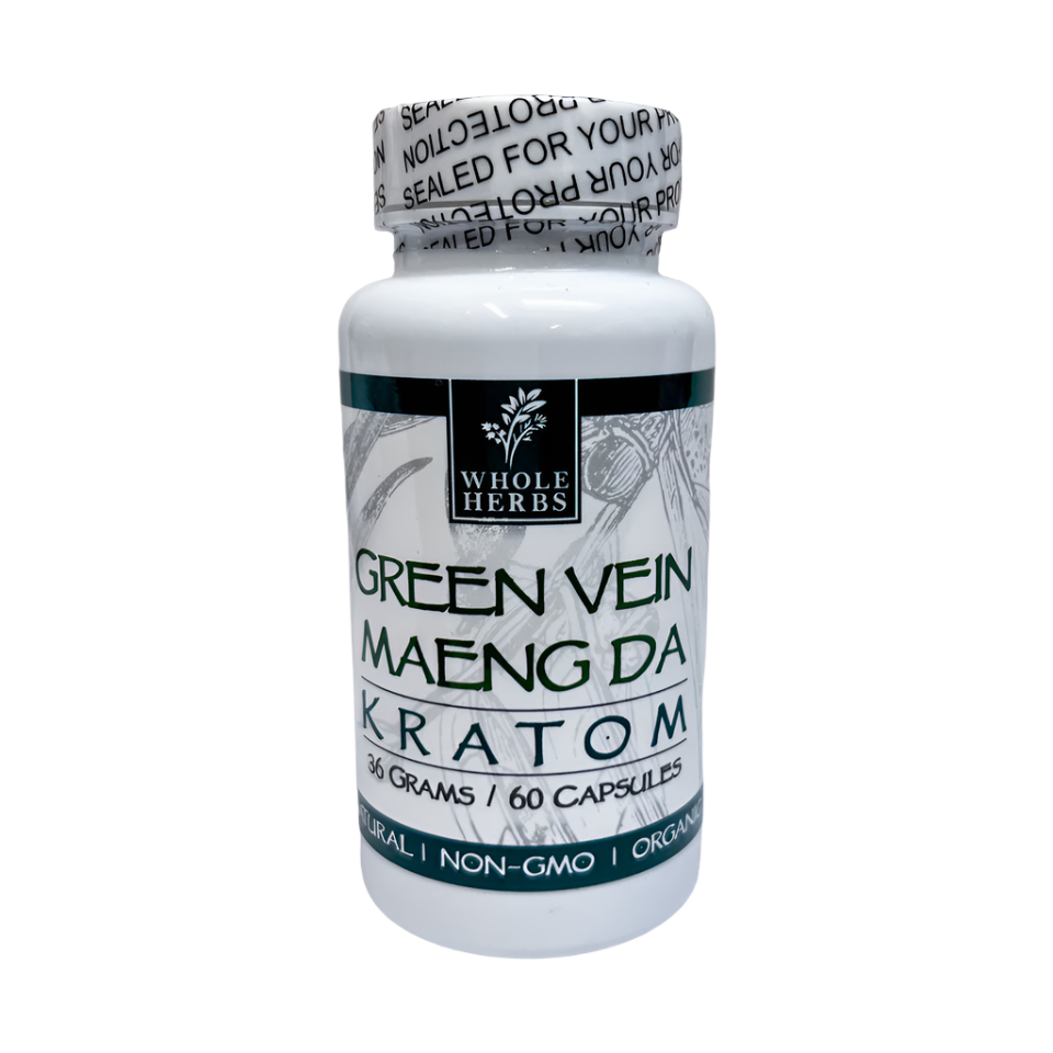 WHOLE HERBS KRATOM CAPSULES 60CT / 36G / 1.3OZ - MAENG DA GREEN VEIN - Seven Tech
