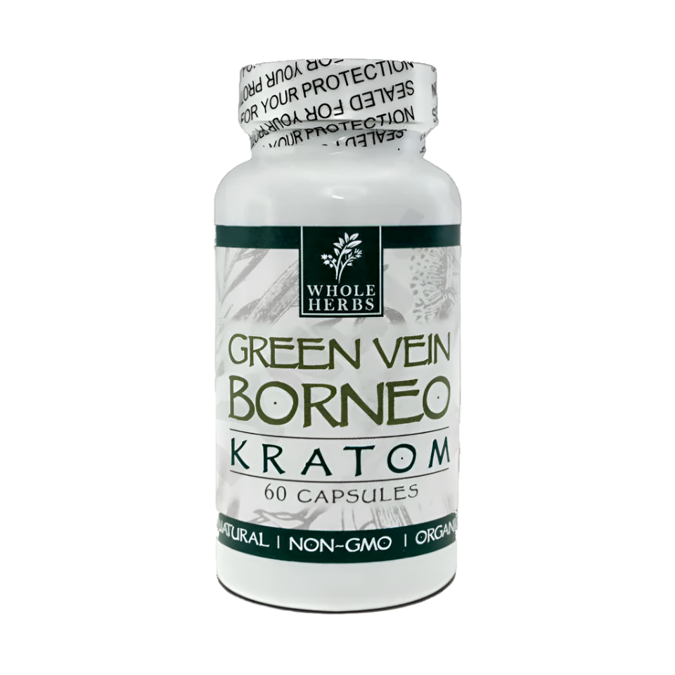 WHOLE HERBS KRATOM CAPSULES 60CT / 36G / 1.3OZ - BORNEO GREEN VEIN - Seven Tech