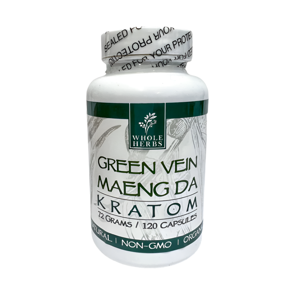 WHOLE HERBS KRATOM CAPSULES 120CT / 72G / 2.5OZ - MAENG DA GREEN VEIN - Seven Tech