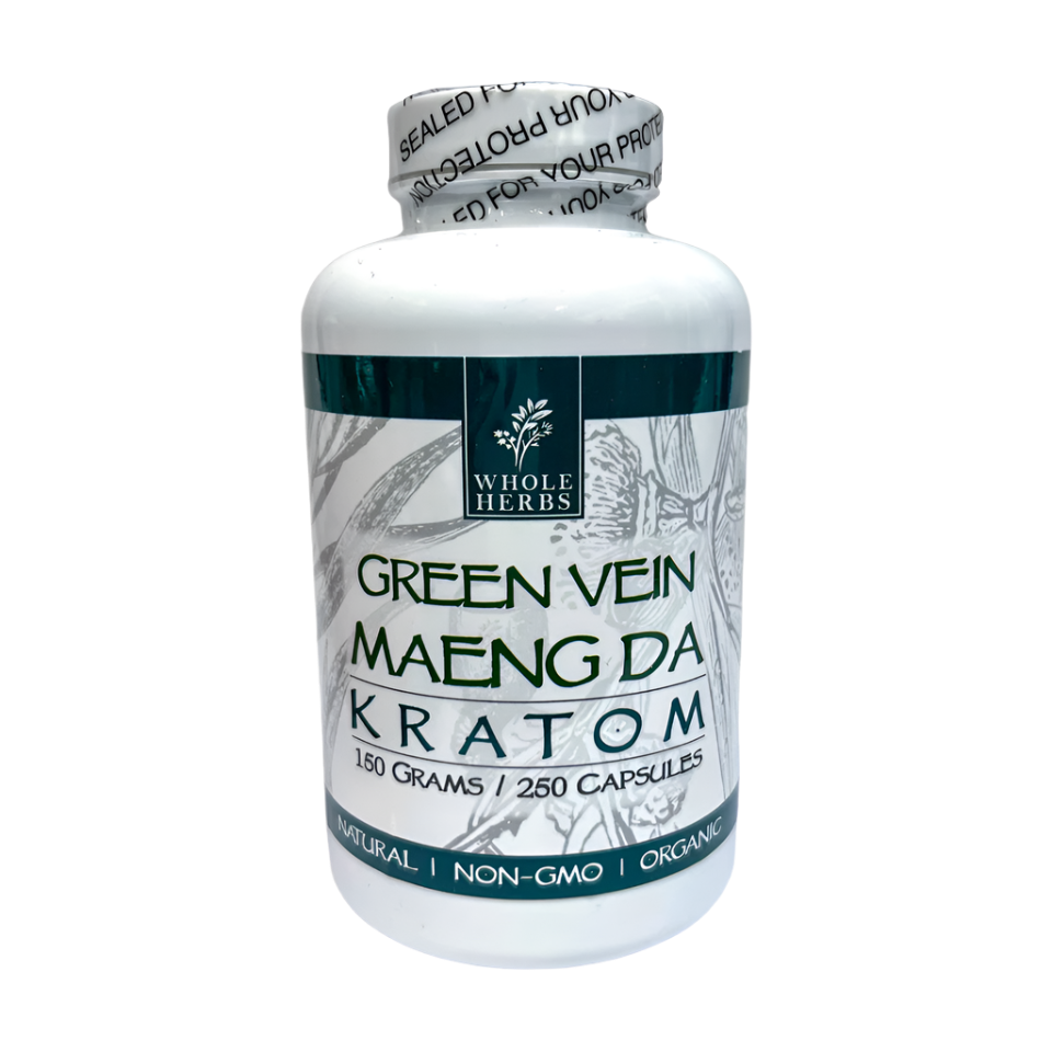 WHOLE HERBS KRATOM CAPSULES 250CT / 150G / 5.3OZ - MAENG DA GREEN VEIN - Seven Tech