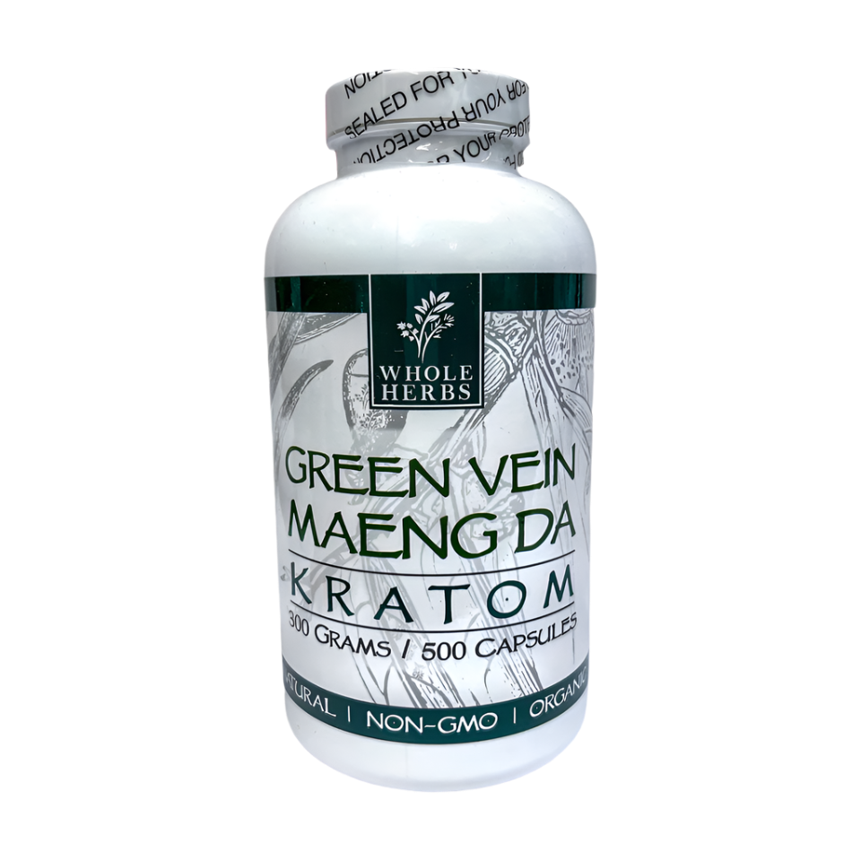 WHOLE HERBS KRATOM CAPSULES 500CT / 300G / 10.6OZ - MAENG DA GREEN VEIN - Seven Tech