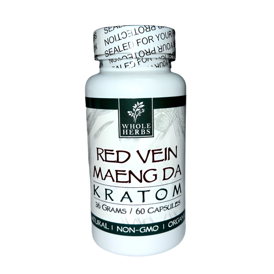 WHOLE HERBS KRATOM CAPSULES 60CT / 36G / 1.3OZ - MAENG DA RED VEIN - Seven Tech