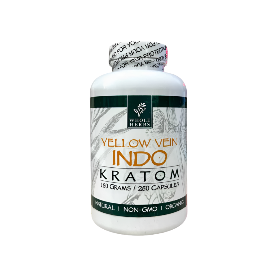 WHOLE HERBS KRATOM CAPSULES 250CT / 150G / 5.3OZ - INDO YELLOW VEIN - Seven Tech