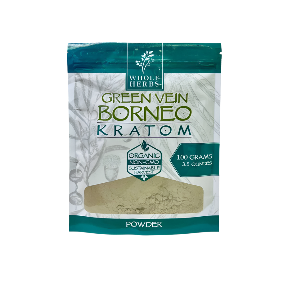WHOLE HERBS KRATOM POWDER 100G / 3.5OZ - BORNEO GREEN VEIN - Seven Tech