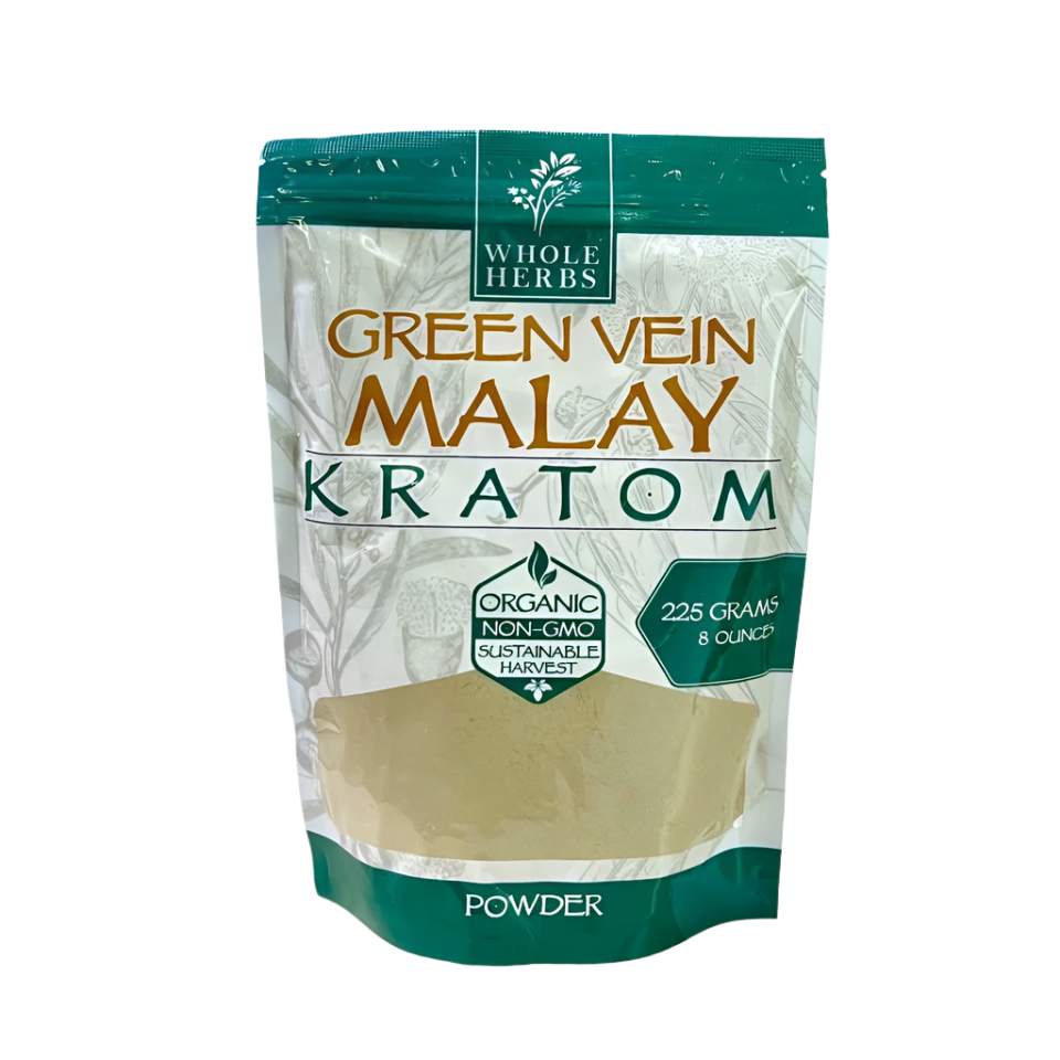 WHOLE HERBS KRATOM POWDER 225G / 8OZ - MALAY GREEN VEIN - Seven Tech