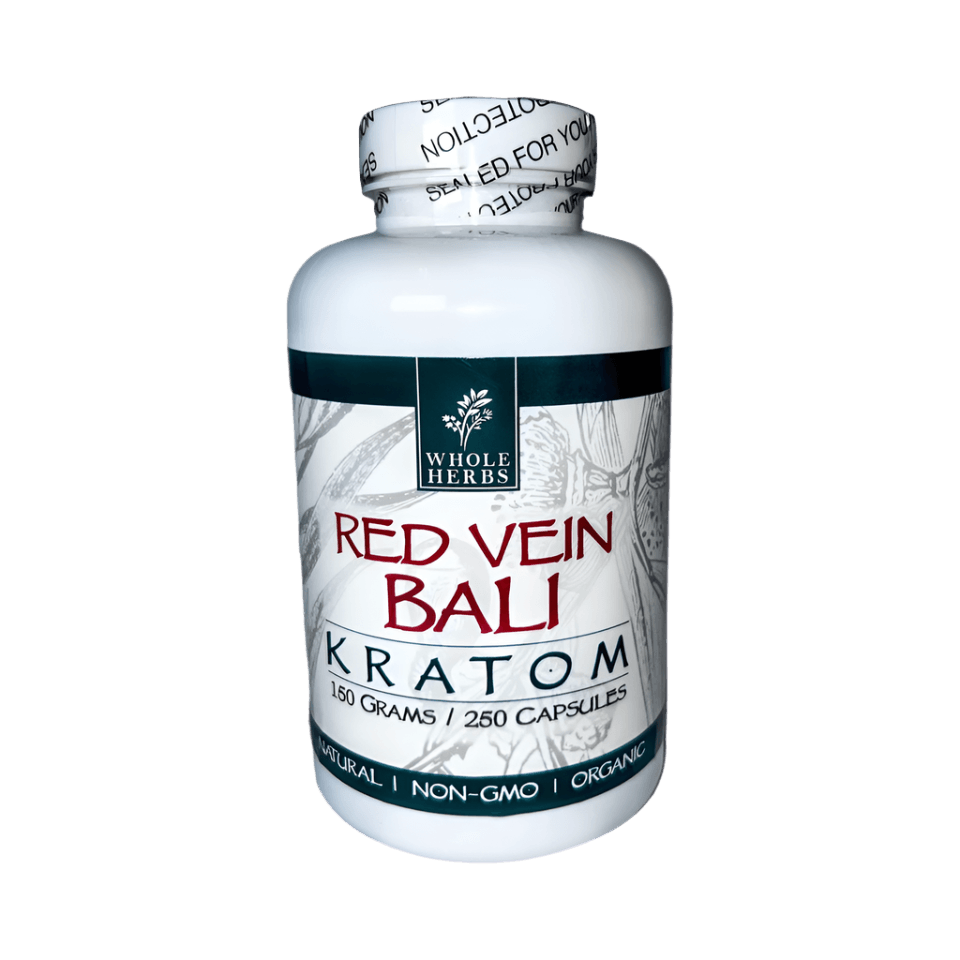 WHOLE HERBS KRATOM CAPSULES 250CT / 150G / 5.3OZ - BALI RED VEIN - Seven Tech
