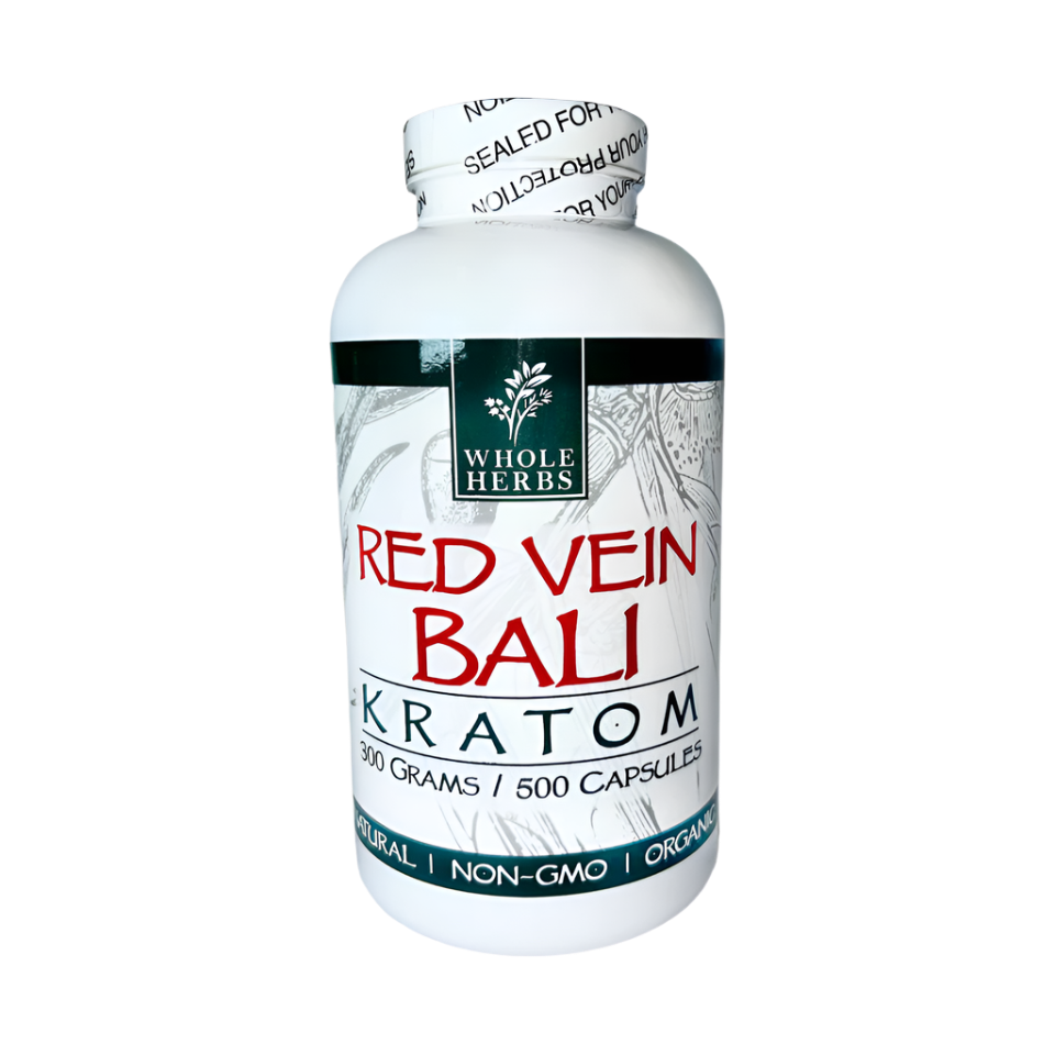 WHOLE HERBS KRATOM CAPSULES 500CT / 300G / 10.6OZ - BALI RED VEIN - Seven Tech