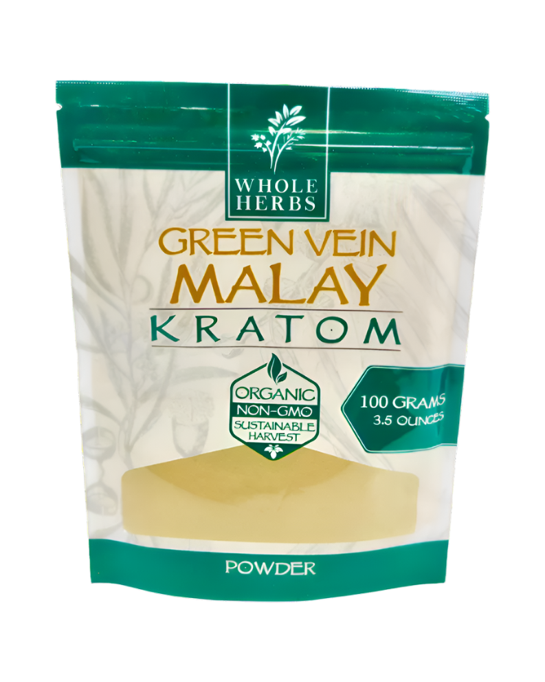 WHOLE HERBS KRATOM POWDER 100G / 3.5OZ - MALAY GREEN VEIN - Seven Tech