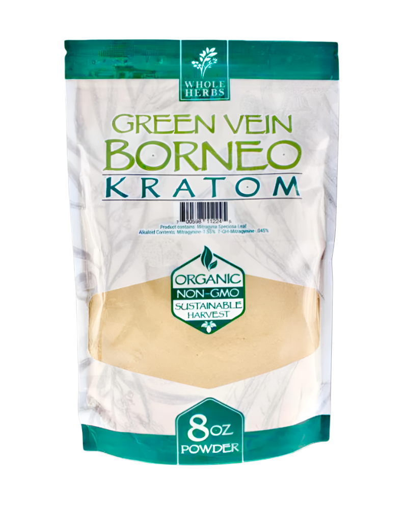 WHOLE HERBS KRATOM POWDER 225G / 8OZ - BORNEO GREEN VEIN - Seven Tech