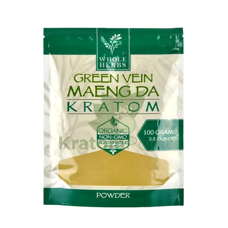 WHOLE HERBS KRATOM POWDER 100G / 3.5OZ - MAENG DA GREEN VEIN - Seven Tech