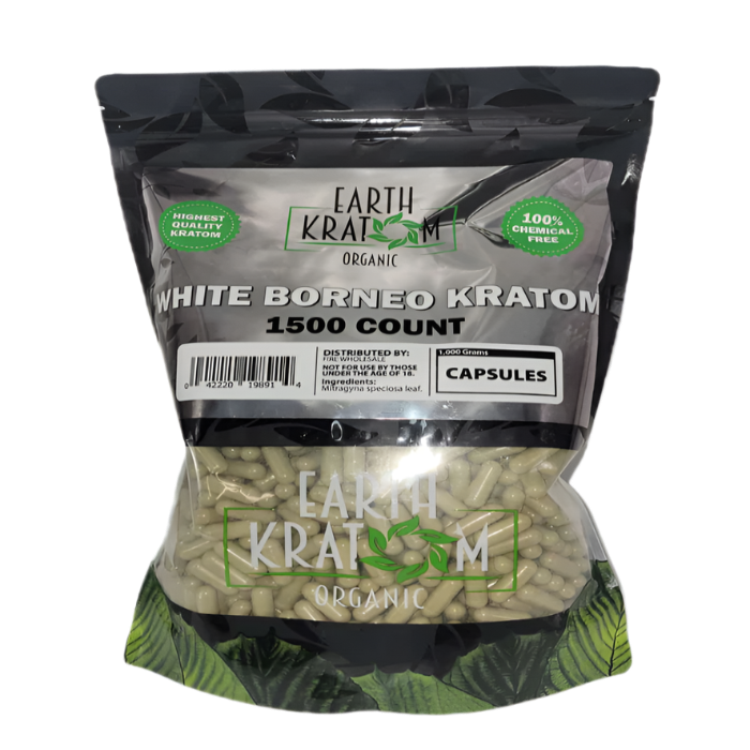 EARTH KRATOM CAPSULES 1500CT - BORNEO WHITE VEIN - Seven Tech