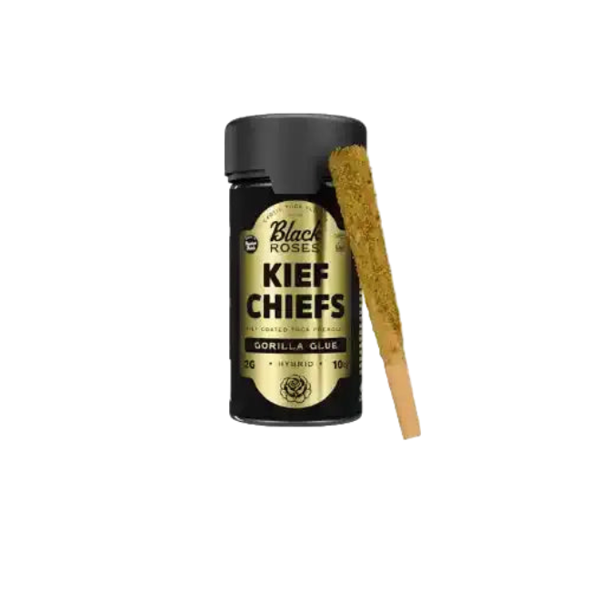 Black Roses Kief Chiefs Exotic Kief Coated Pre-Rolls 2g 10ct Jar Gorilla Glue Hybrid - Seven Tech