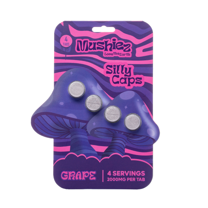 π MUSHIEZ MAGIC MUSHROOM BLEND SILLY CAPS 4CT 200MG PER TABLET - GRAPE (100% off) - Seven Tech