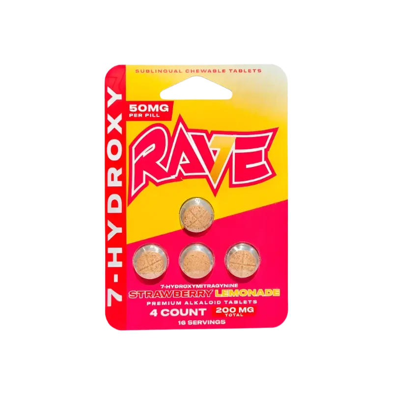 Rave 4ct 7OH Chewable Tabs Super Strength Strawberry Lemonade 50mg per Tablet - Seven Tech