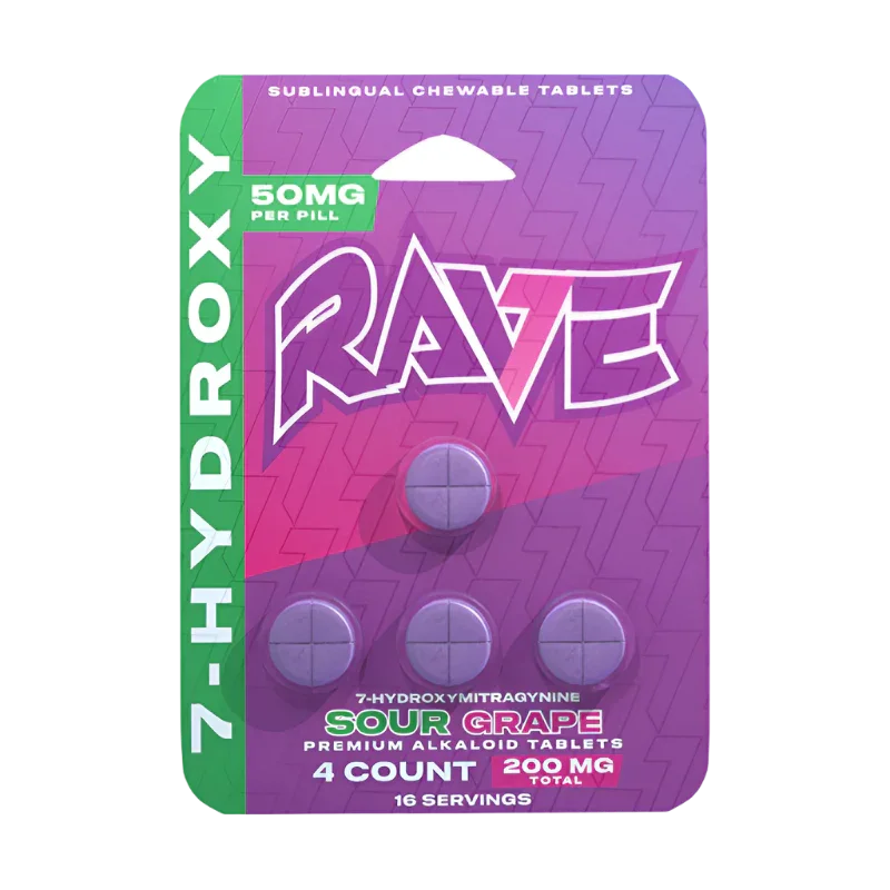 Rave 4ct 7OH Chewable Tabs Sour Grape 50mg per Tablet - Seven Tech