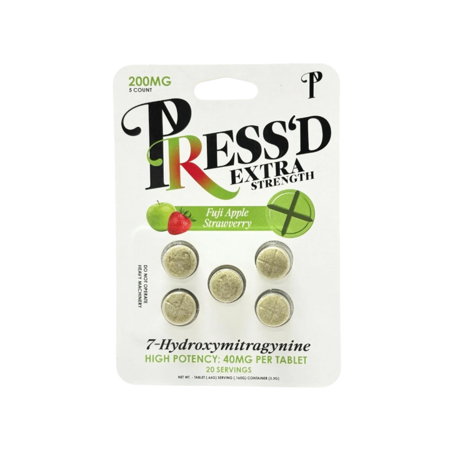 PRESS'D 5ct 7OH Chewable Tabs Fuji Apple Extra Strength 40mg Per Tablets - Seven Tech