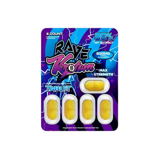 RAVE KRATOM MAX STRENGTH 5CT - 80% MIT EXTRACT (500MG TOTAL ALKALOIDS)