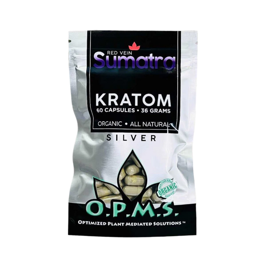 O.P.M.S. SILVER KRATOM CAPSULES 60CT / 36G / 1.27OZ - SUMATRA RED VEIN - Seven Tech