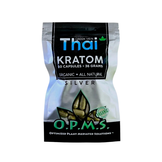 O.P.M.S. SILVER KRATOM CAPSULES 60CT / 36G / 1.27OZ - THAI GREEN VEIN - Seven Tech