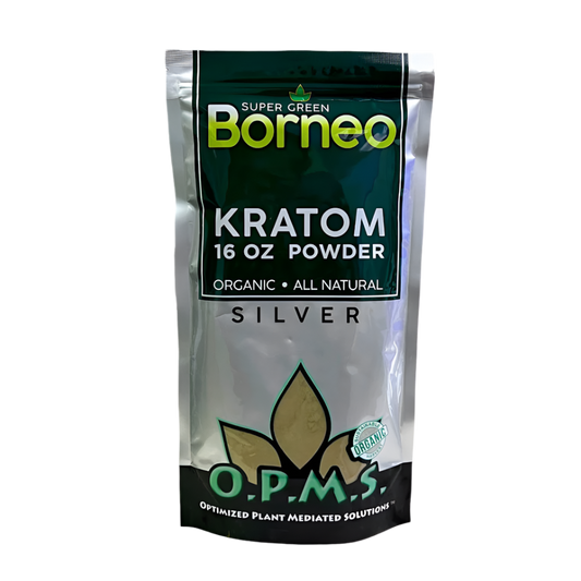 O.P.M.S. SILVER KRATOM POWDER 16OZ - BORNEO SUPER GREEN VEIN - Seven Tech