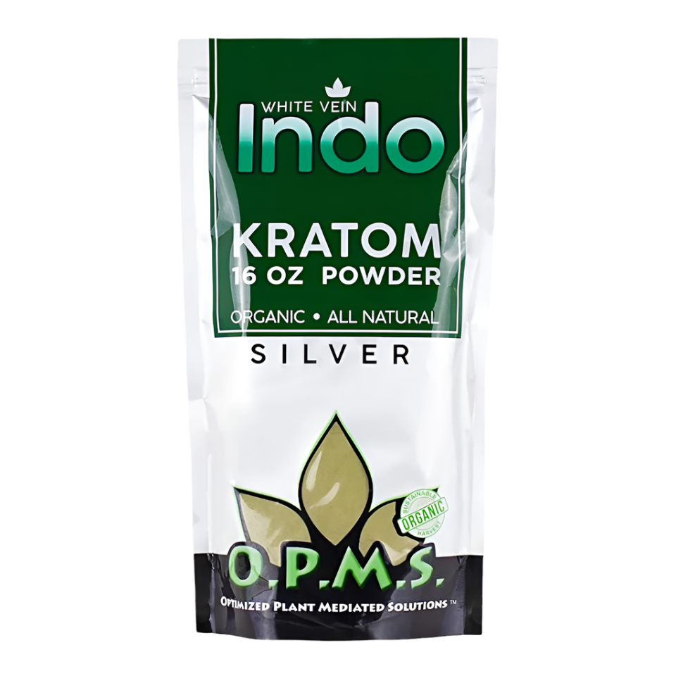 O.P.M.S. SILVER KRATOM POWDER 16OZ - INDO WHITE VEIN - Seven Tech