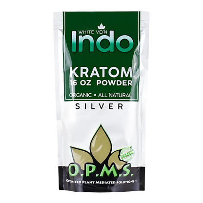 O.P.M.S. SILVER KRATOM POWDER 16OZ - INDO WHITE VEIN - Seven Tech