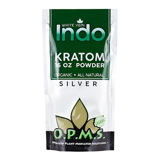 O.P.M.S. SILVER KRATOM POWDER 16OZ - INDO WHITE VEIN - Seven Tech