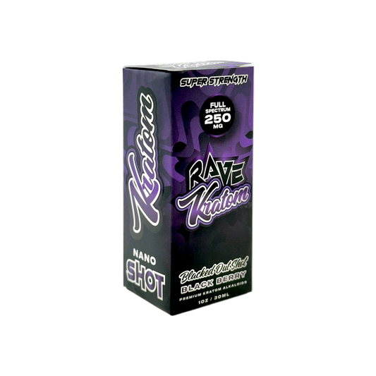 RAVE KRATOM BLACKED OUT SHOT 1OZ - BLACKBERRY (FULL SPECTRUM, 250MG)