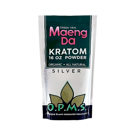 O.P.M.S. SILVER KRATOM POWDER 16OZ - MAENG DA GREEN VEIN - Seven Tech
